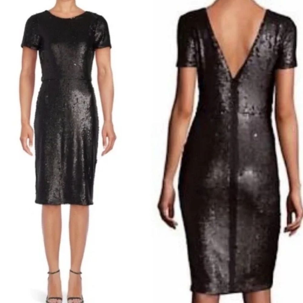 BCBGMAXAZRIA BETTY Elegant Black Sequin Dress